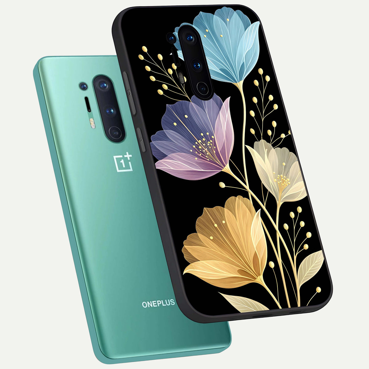  Flower Bloom Glow phone case For OnePlus 8 Pro showing premium glass back cover with detailed artwork