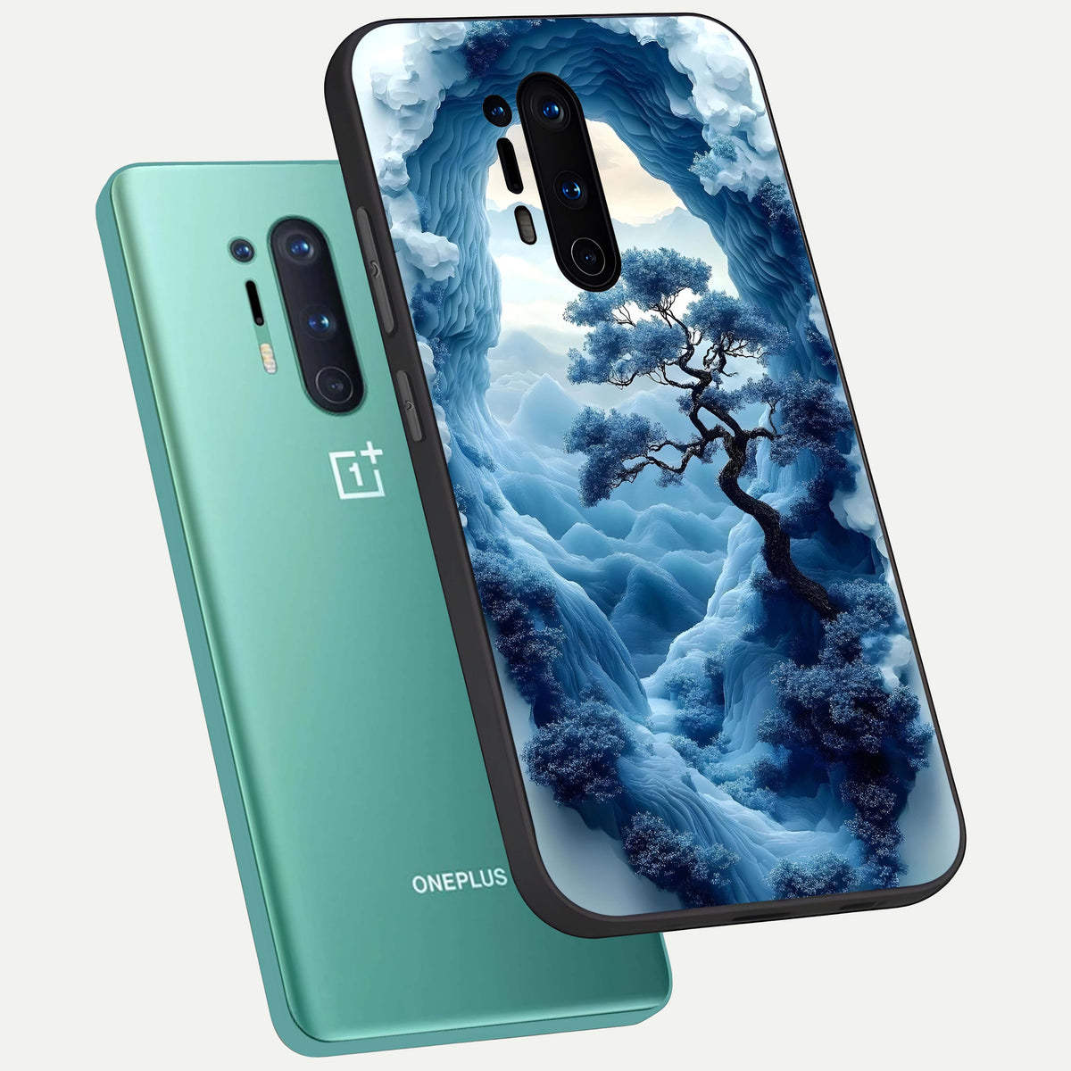  Frozen Serenity Gate phone case For OnePlus 8 Pro showing premium glass back cover with detailed artwork