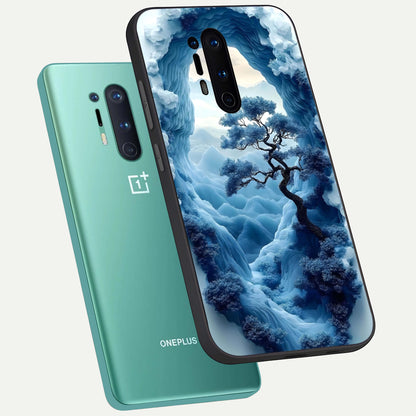  Frozen Serenity Gate phone case For OnePlus 8 Pro showing premium glass back cover with detailed artwork
