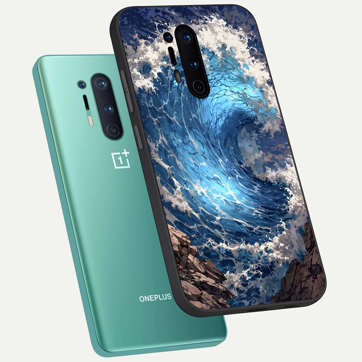  Giant Ocean Wave phone case For OnePlus 8 Pro showing premium glass back cover with detailed artwork