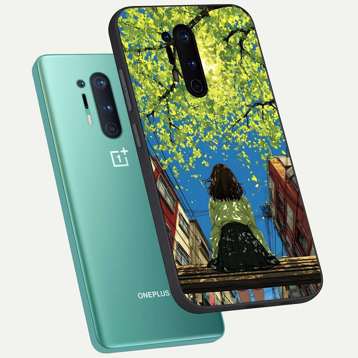  Golden Leaves Glow phone case For OnePlus 8 Pro showing premium glass back cover with detailed artwork