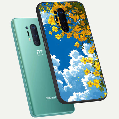  Golden Petal Sky phone case For OnePlus 8 Pro showing premium glass back cover with detailed artwork