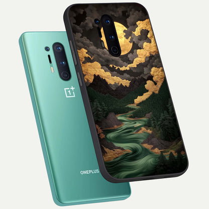  Golden River Moon phone case For OnePlus 8 Pro showing premium glass back cover with detailed artwork