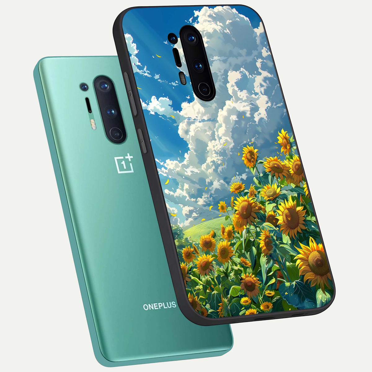 Golden Sun Glory phone case For OnePlus 8 Pro showing premium glass back cover with detailed artwork