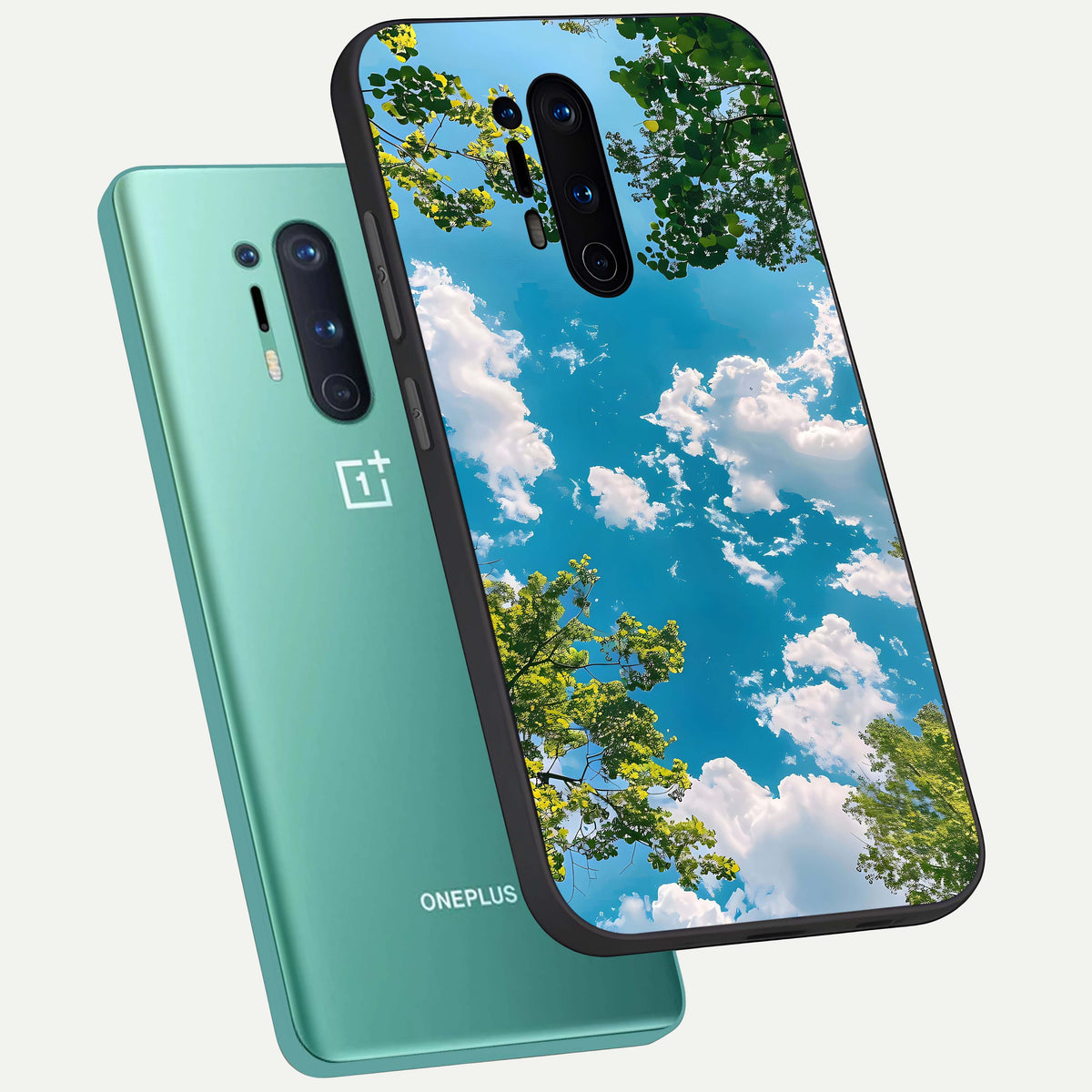 Green Moon Energy phone case For OnePlus 8 Pro showing premium glass back cover with detailed artwork