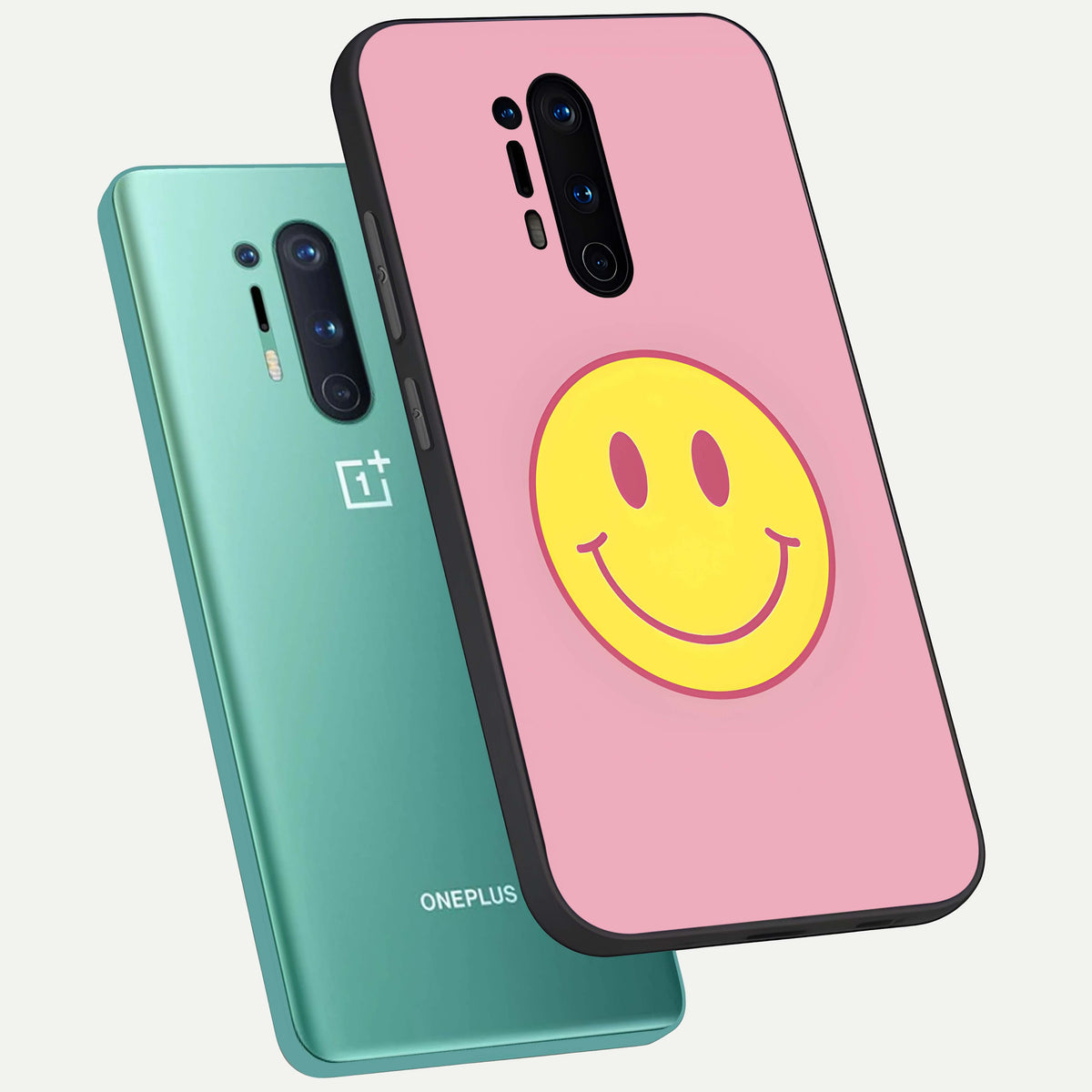  Happy Pink Mood phone case For OnePlus 8 Pro showing premium glass back cover with detailed artwork
