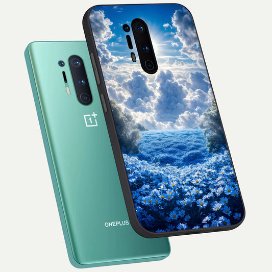  Heavenly Daisy Horizon phone case For OnePlus 8 Pro showing premium glass back cover with detailed artwork