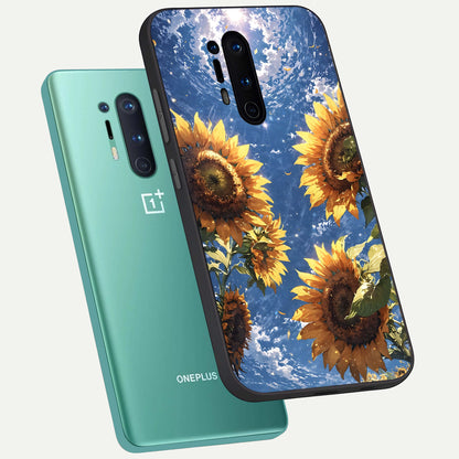  Heavenly Sunflower Rise phone case For OnePlus 8 Pro showing premium glass back cover with detailed artwork