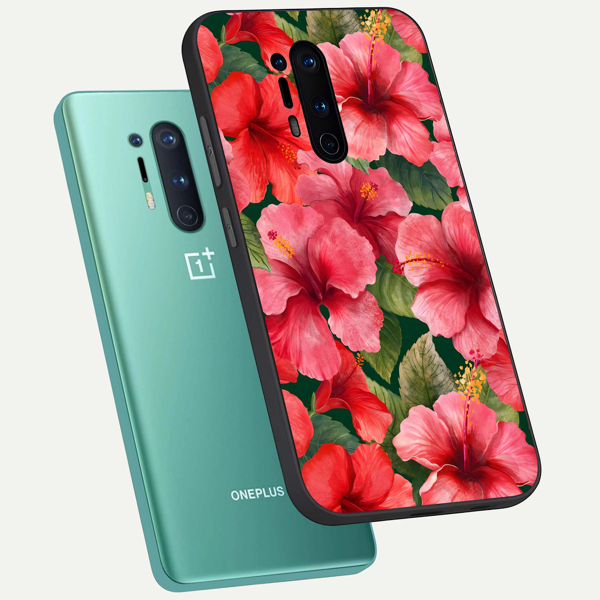  Hibiscus Pattern phone case For OnePlus 8 Pro showing premium glass back cover with detailed artwork