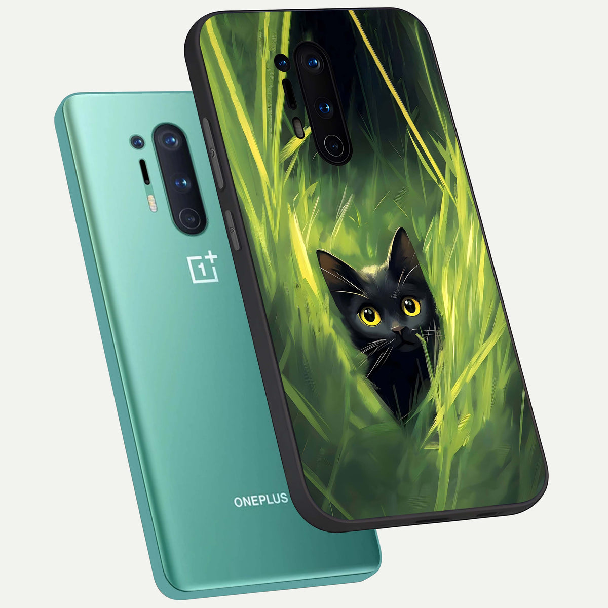  Hidden Cat Whisper phone case For OnePlus 8 Pro showing premium glass back cover with detailed artwork