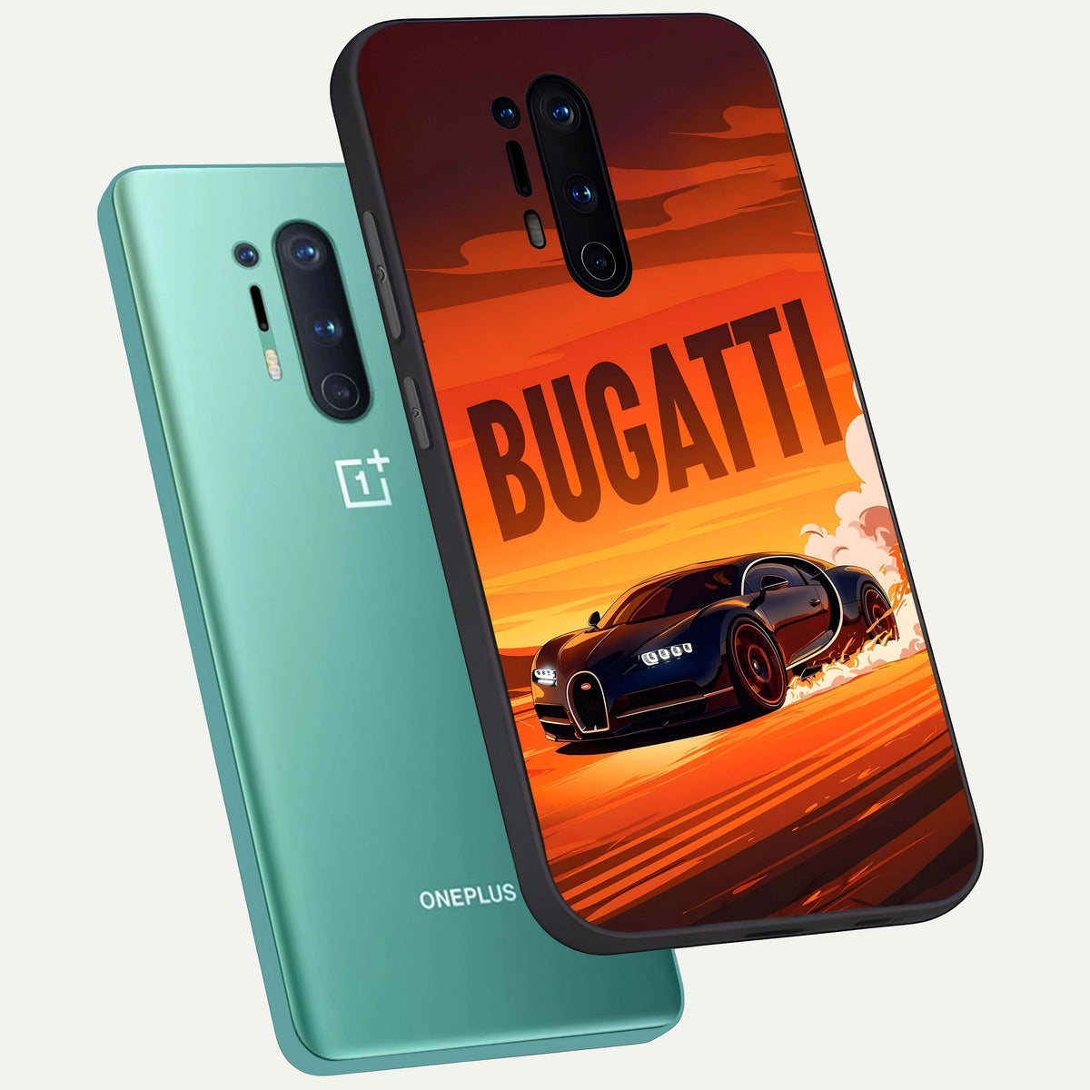  Inferno Bugatti Storm phone case For OnePlus 8 Pro showing premium glass back cover with detailed artwork
