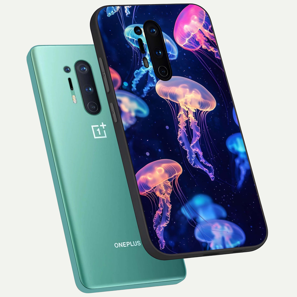  Jellyfish Pattern phone case For OnePlus 8 Pro showing premium glass back cover with detailed artwork