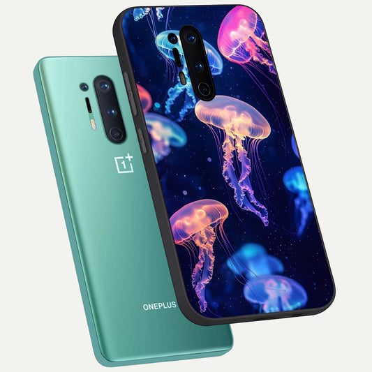  Jellyfish Pattern phone case For OnePlus 8 Pro showing premium glass back cover with detailed artwork