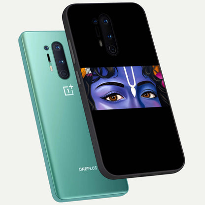  Krishna Eye phone case For OnePlus 8 Pro showing premium glass back cover with detailed artwork