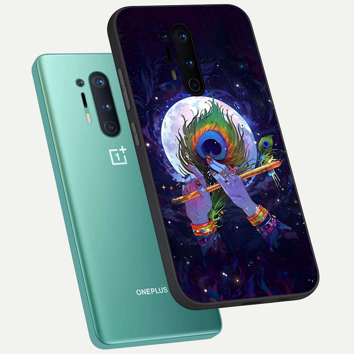  Krishna Hands Art phone case For OnePlus 8 Pro showing premium glass back cover with detailed artwork