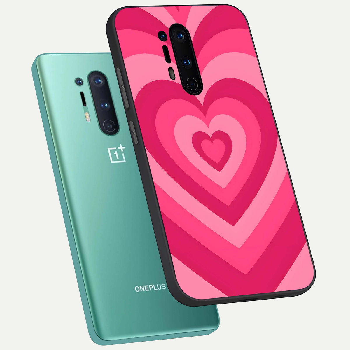  Layered Love Hearts phone case For OnePlus 8 Pro showing premium glass back cover with detailed artwork