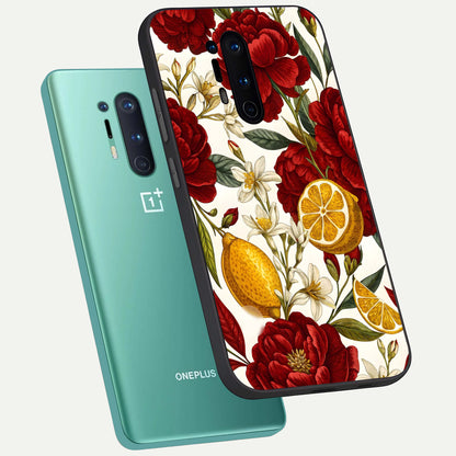  Lemon Rose Charm phone case For OnePlus 8 Pro showing premium glass back cover with detailed artwork