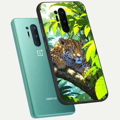 Leopard in Jungle phone case For OnePlus 8 Pro showing premium glass back cover with detailed artwork