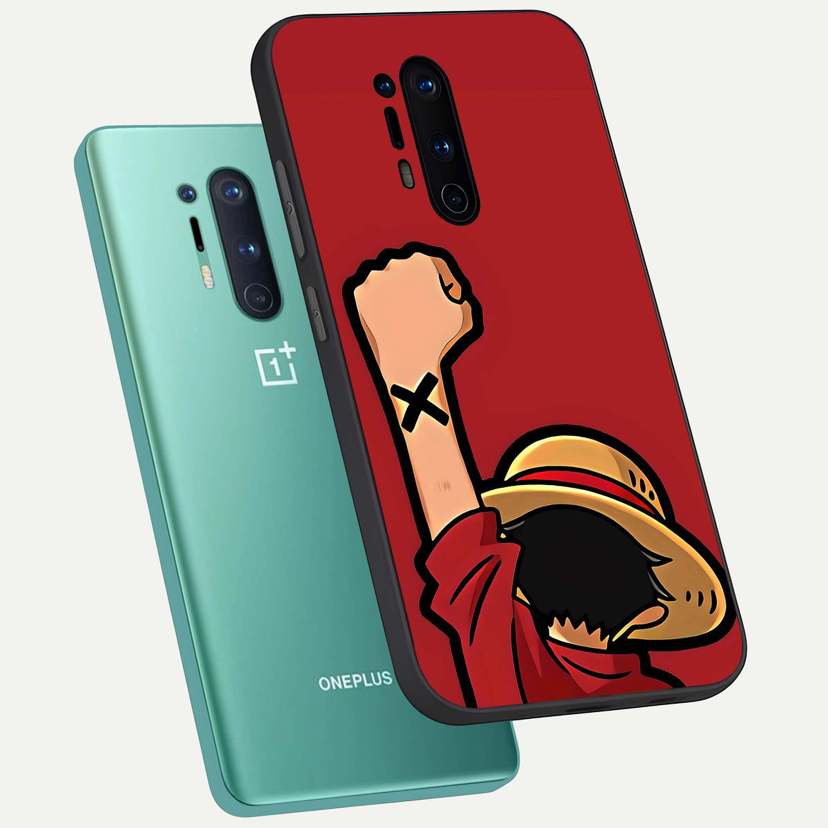  Luffy X Spirit phone case For OnePlus 8 Pro showing premium glass back cover with detailed artwork