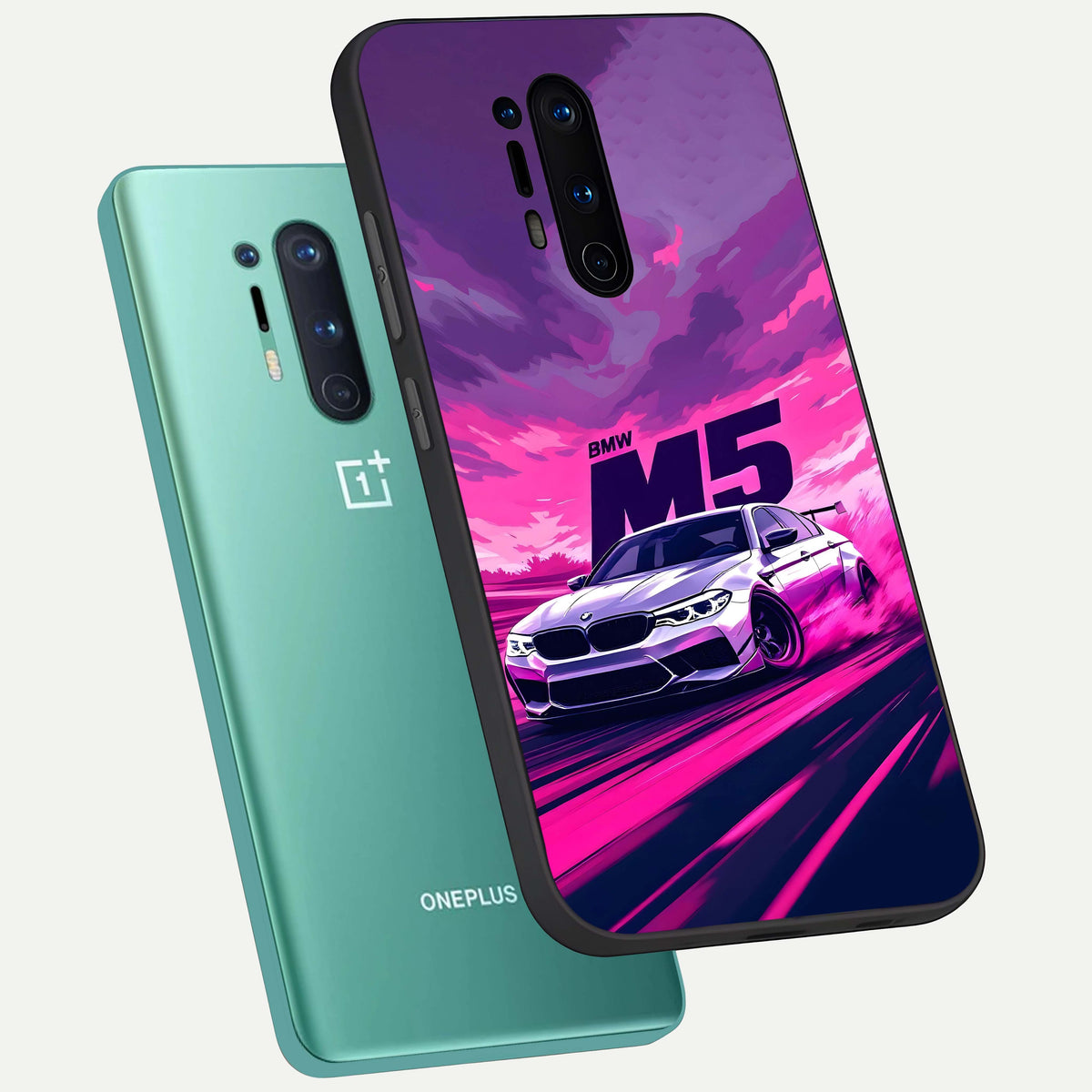  MS Neon Car phone case For OnePlus 8 Pro showing premium glass back cover with detailed artwork