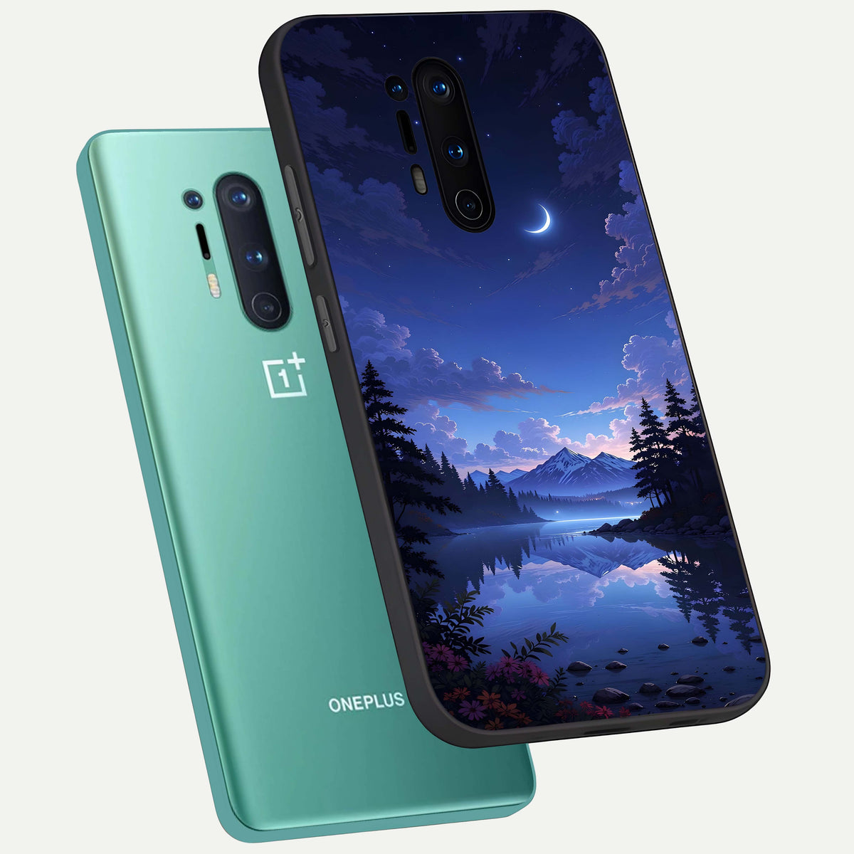  Midnight Lake Peace phone case For OnePlus 8 Pro showing premium glass back cover with detailed artwork