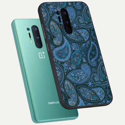  Midnight Paisley Glow phone case For OnePlus 8 Pro showing premium glass back cover with detailed artwork