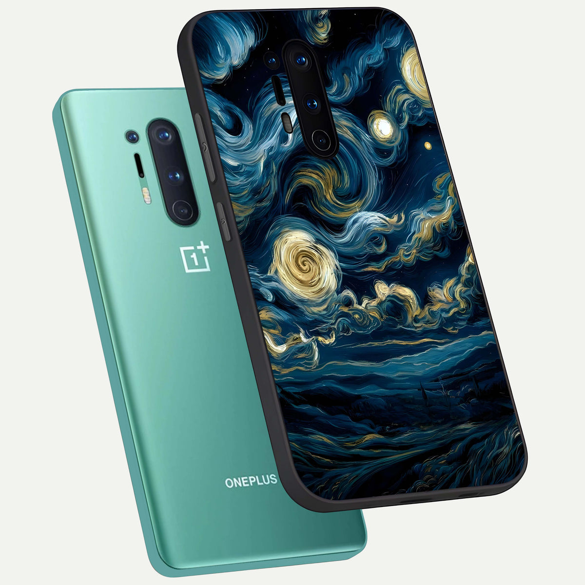  Midnight Sky Whirl phone case For OnePlus 8 Pro showing premium glass back cover with detailed artwork