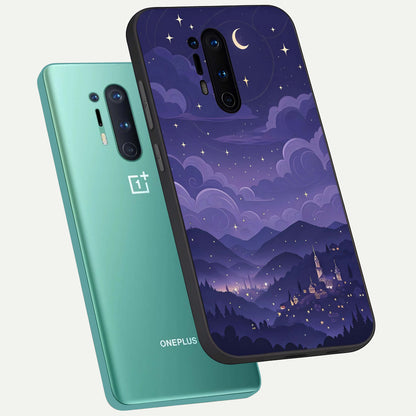  Minimal Night View phone case For OnePlus 8 Pro showing premium glass back cover with detailed artwork