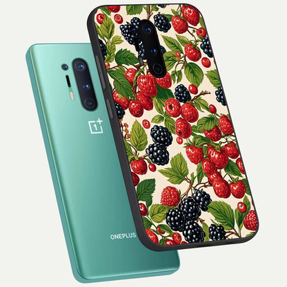 Mixed Berry Collage phone case For OnePlus 8 Pro showing premium glass back cover with detailed artwork