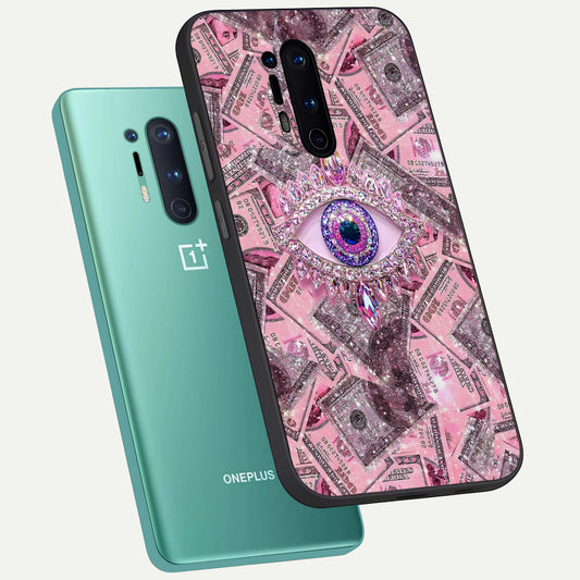  Money Eye Luxe phone case For OnePlus 8 Pro showing premium glass back cover with detailed artwork