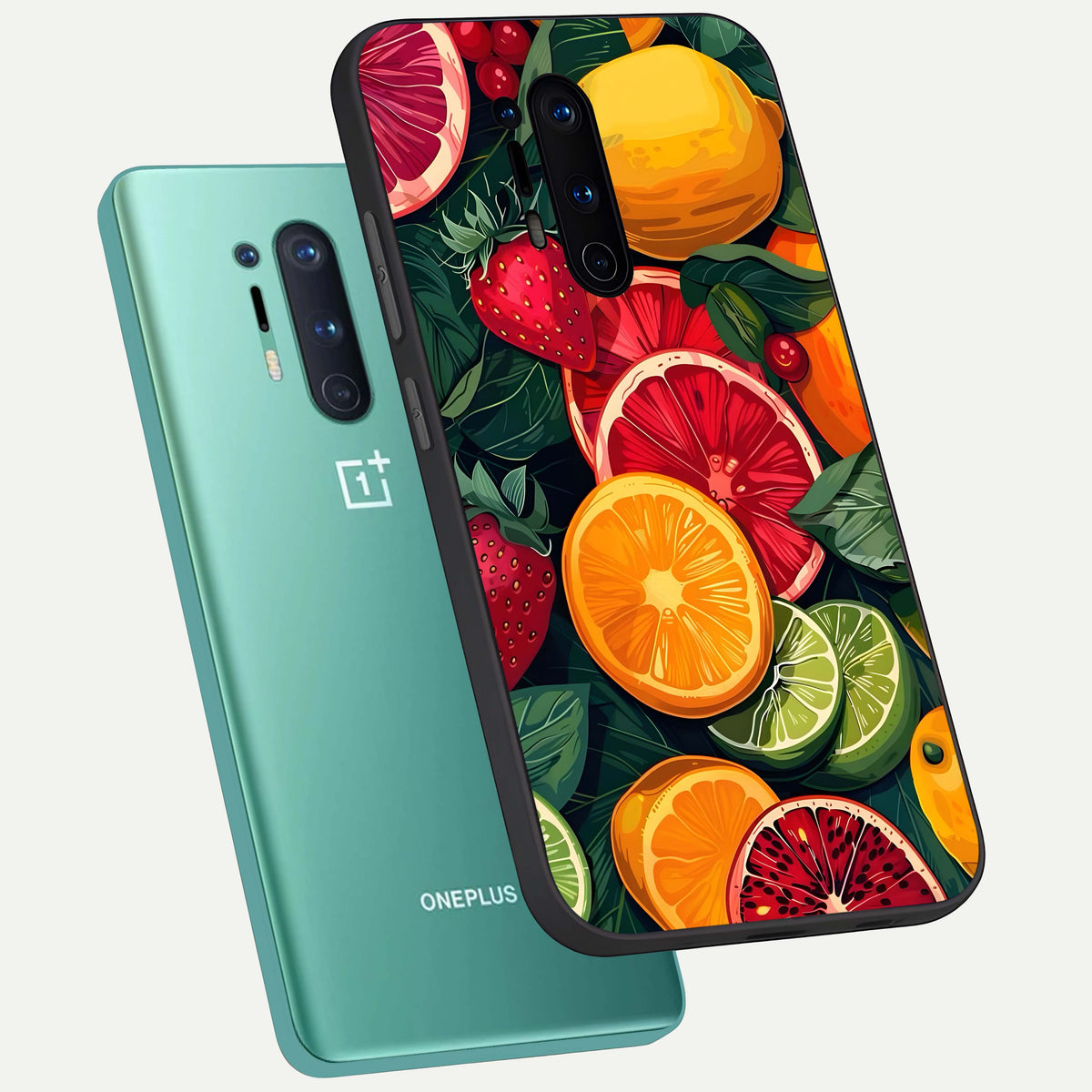  Multiple Fruits phone case For OnePlus 8 Pro showing premium glass back cover with detailed artwork