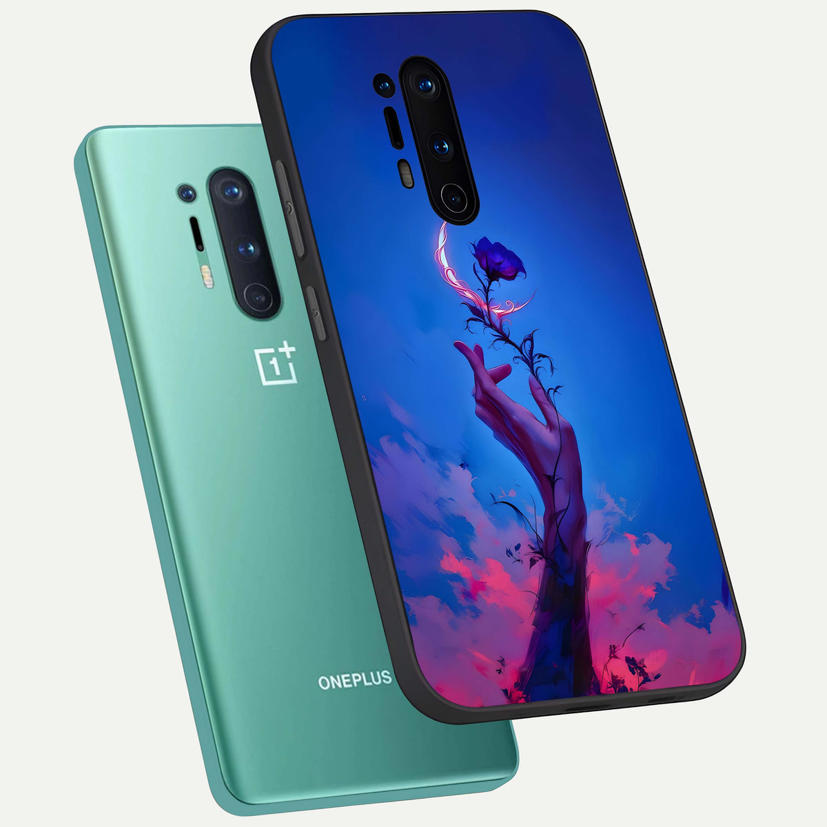  Mystic Hand phone case For OnePlus 8 Pro showing premium glass back cover with detailed artwork