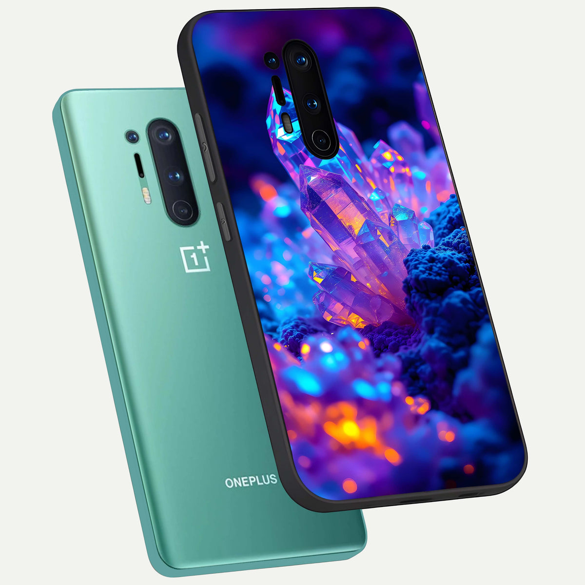  Neon Aura Shards phone case For OnePlus 8 Pro showing premium glass back cover with detailed artwork