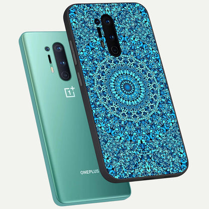  Ocean Bloom Mandala phone case For OnePlus 8 Pro showing premium glass back cover with detailed artwork