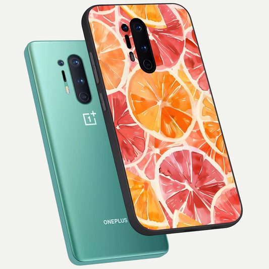  Orange Fruits Pattern phone case For OnePlus 8 Pro showing premium glass back cover with detailed artwork