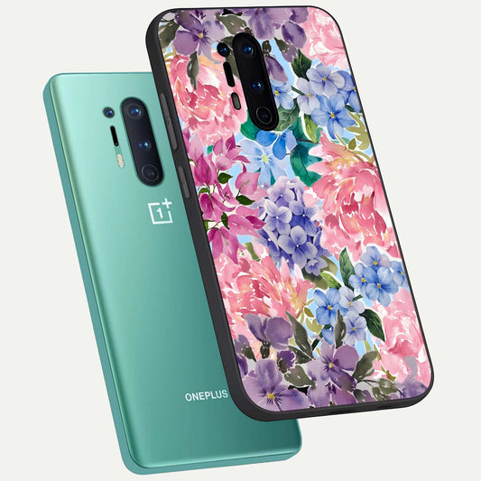 Pastel Floral Mix phone case For OnePlus 8 Pro showing premium glass back cover with detailed artwork