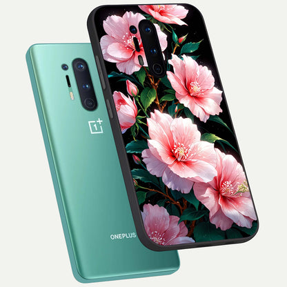  Peach Flower phone case For OnePlus 8 Pro showing premium glass back cover with detailed artwork