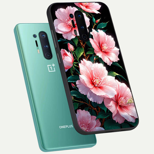  Peach Flower phone case For OnePlus 8 Pro showing premium glass back cover with detailed artwork