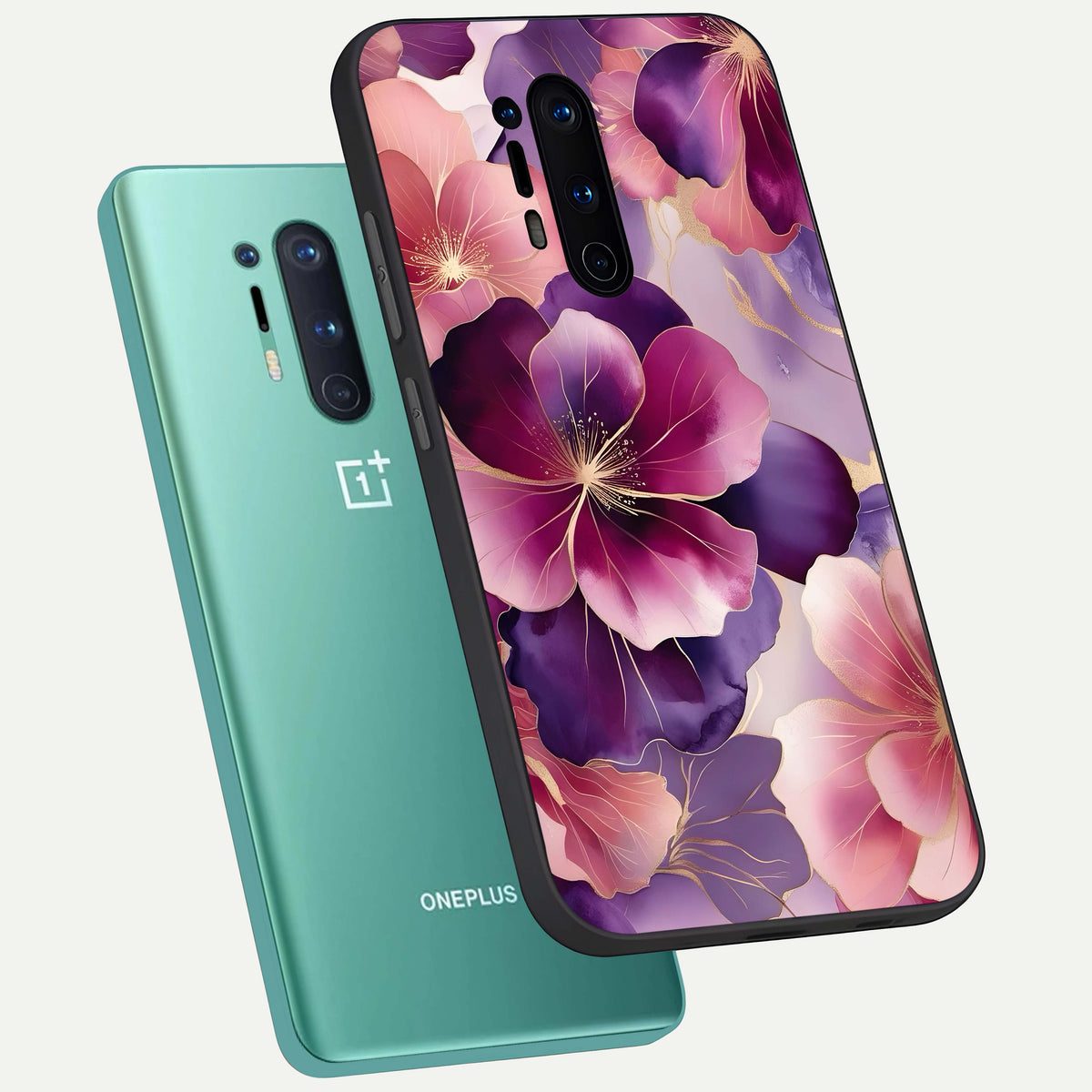  Pink Bouquet Florals phone case For OnePlus 8 Pro showing premium glass back cover with detailed artwork