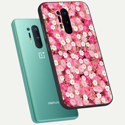 Pink Daisy Bliss phone case For OnePlus 8 Pro showing premium glass back cover with detailed artwork
