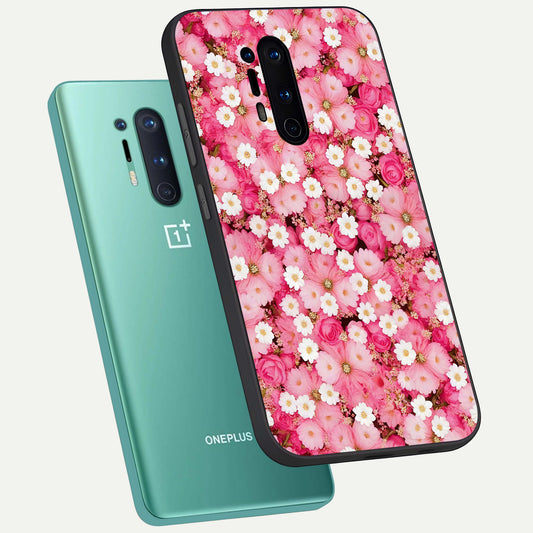  Pink Daisy Bliss phone case For OnePlus 8 Pro showing premium glass back cover with detailed artwork