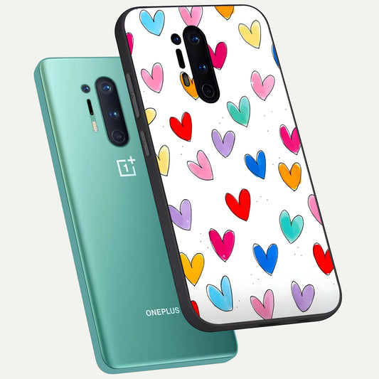  Playful Love Doodles phone case For OnePlus 8 Pro showing premium glass back cover with detailed artwork