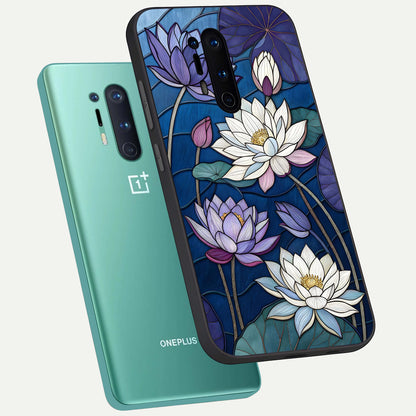  Purple Lotus Stained phone case For OnePlus 8 Pro showing premium glass back cover with detailed artwork