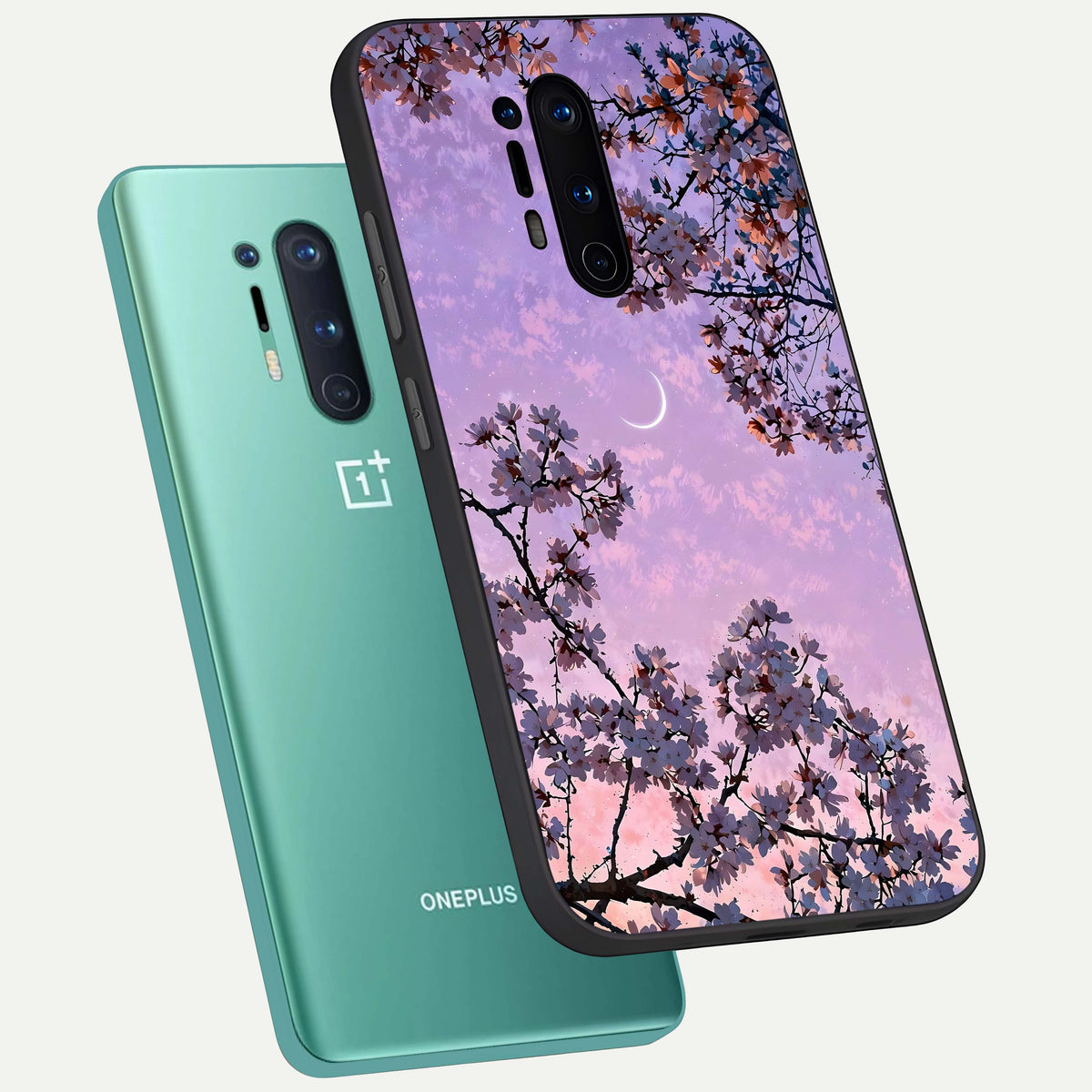  Purple Serenity Moon phone case For OnePlus 8 Pro showing premium glass back cover with detailed artwork