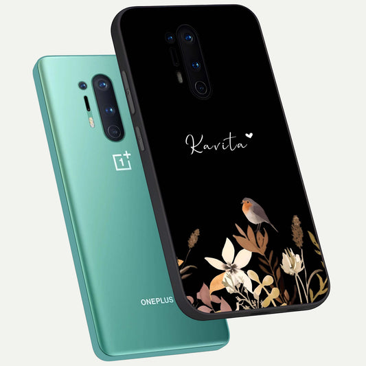  Quiet Garden Tune Custom Name phone case For OnePlus 8 Pro showing premium glass back cover with detailed artwork