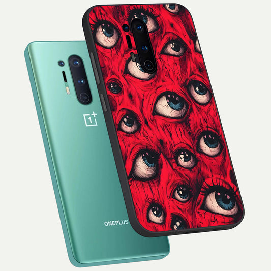 Red Eyes Pattern phone case For OnePlus 8 Pro showing premium glass back cover with detailed artwork