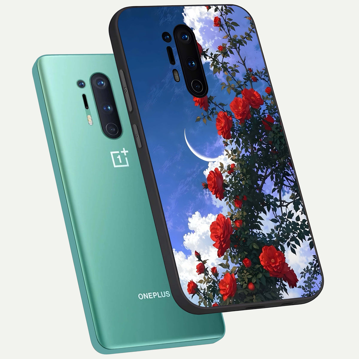  Rose Drift Flowers phone case For OnePlus 8 Pro showing premium glass back cover with detailed artwork