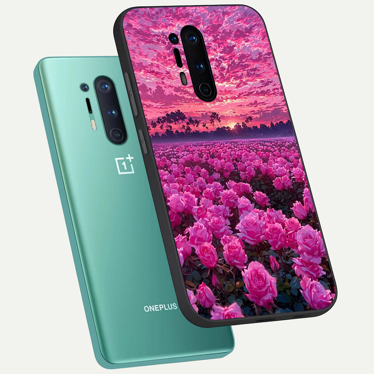  Rose Sunset Valley phone case For OnePlus 8 Pro showing premium glass back cover with detailed artwork