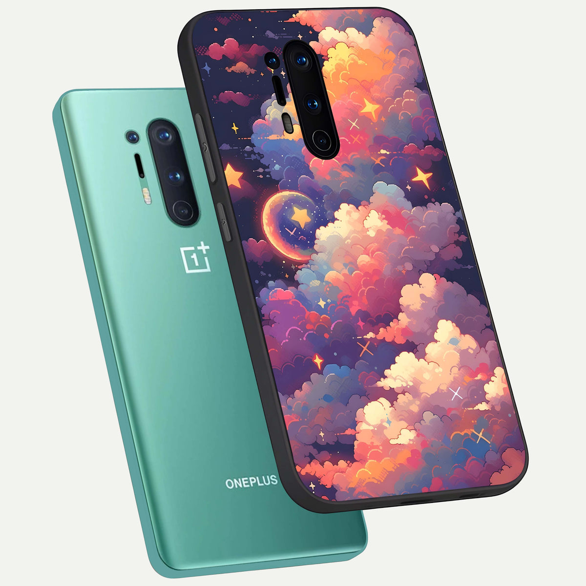  Starlit Dream Clouds phone case For OnePlus 8 Pro showing premium glass back cover with detailed artwork