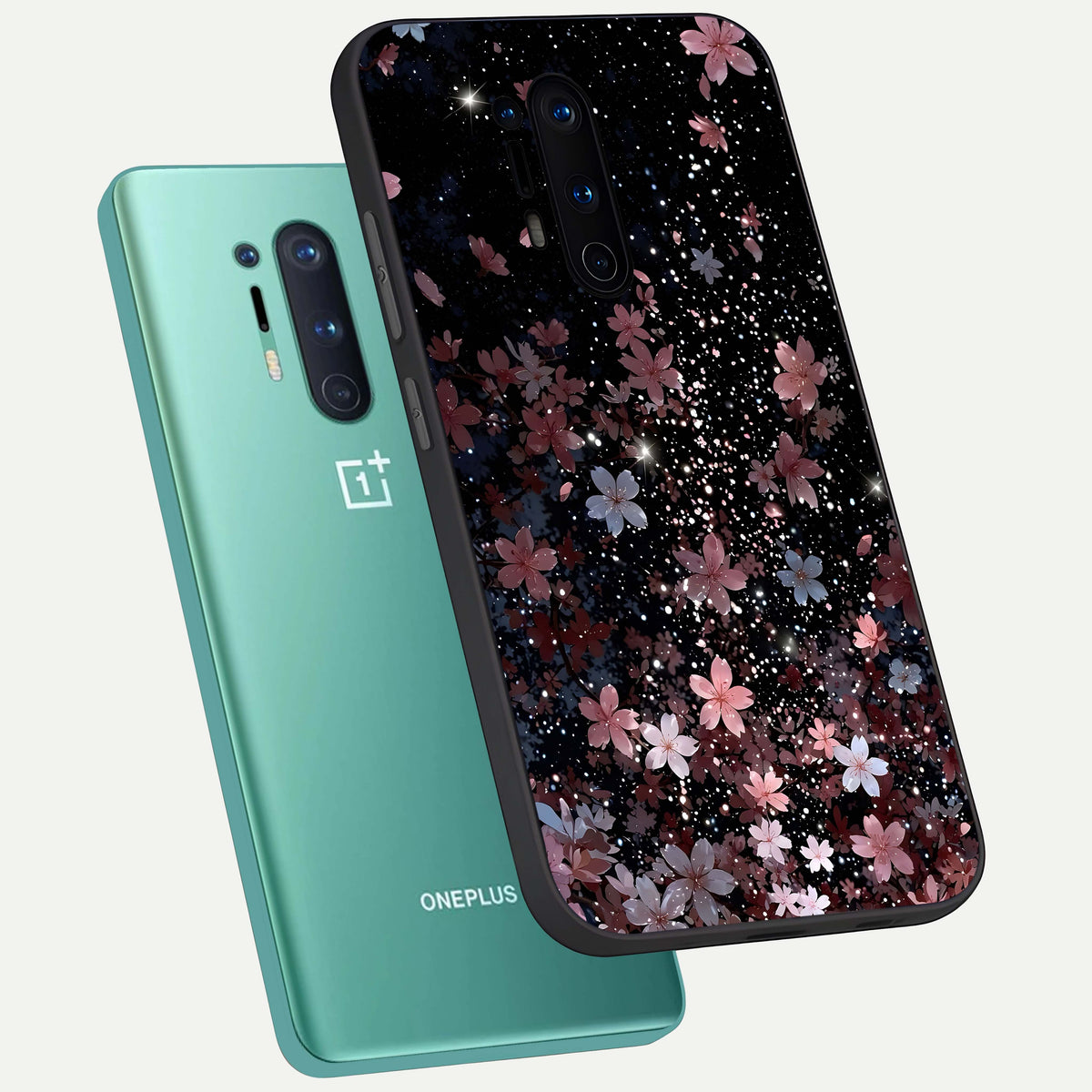  Starlit Flower Dreams phone case For OnePlus 8 Pro showing premium glass back cover with detailed artwork